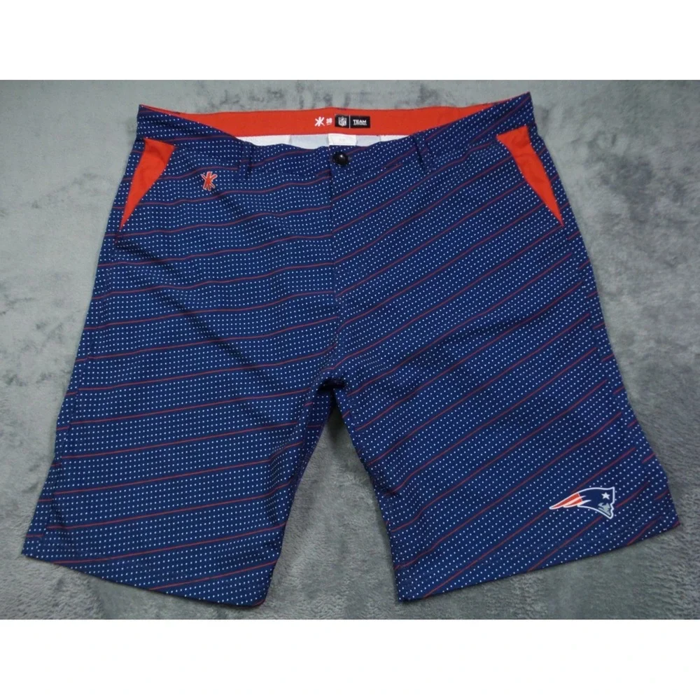 New England Patriots Shorts Mens Size 38 Blue Striped NFL Team Apparel Stretch